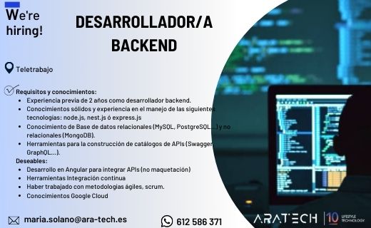 Oferta de desarrollador/a backend de AraTech (marzo de 2022)