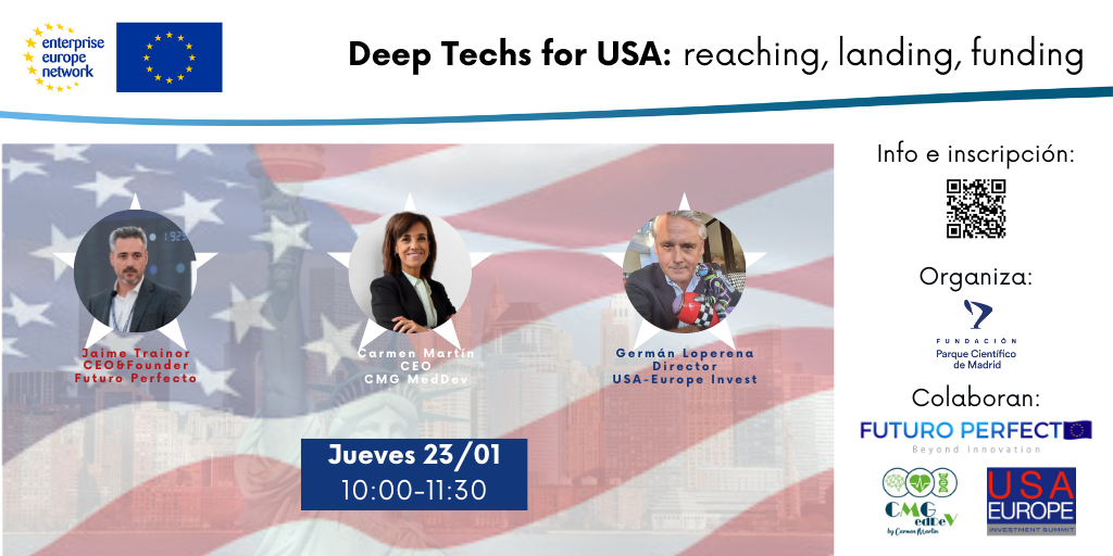 Cartel de la jornada Deep Techs for USA - reaching, landing, funding