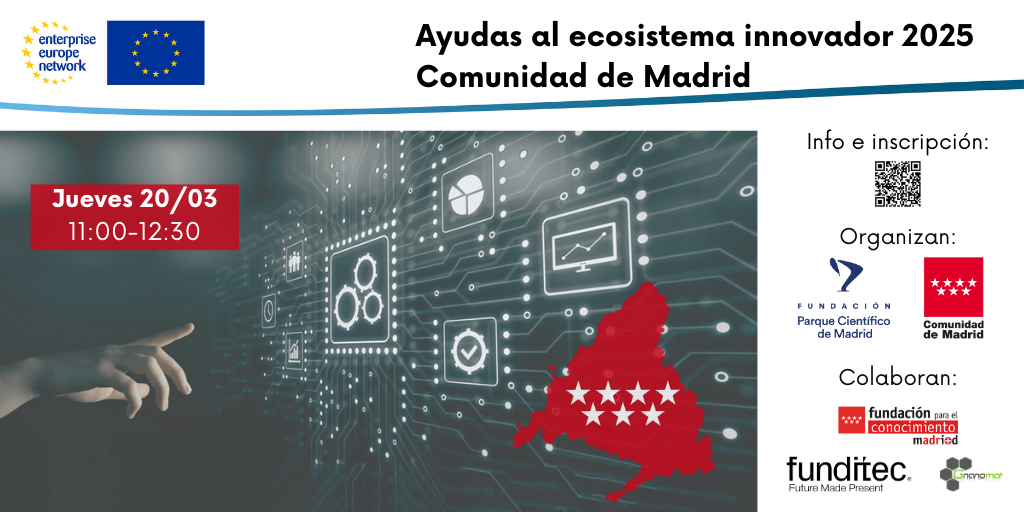 Cartel de la Jornada Ayudas al ecosistema innovador 2025 de la Comunidad de Madrid