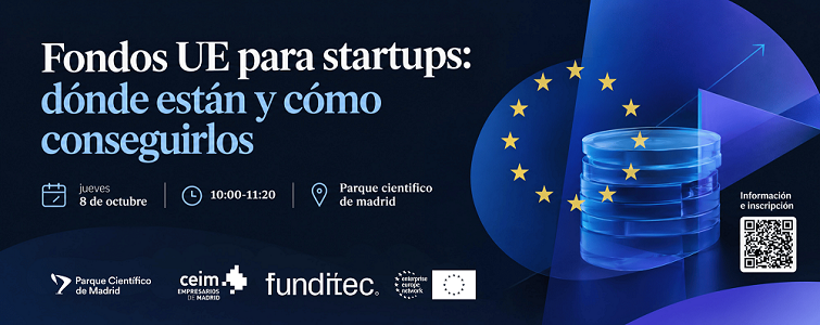 Cartel de la jornada Fondos UE para startups: dónde están y cómo conseguirlos