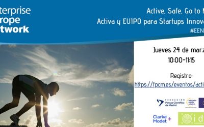 Cartel de la Sesión Active, Safe, Go to Market! Activa y EUIPO para Startups Innovadoras